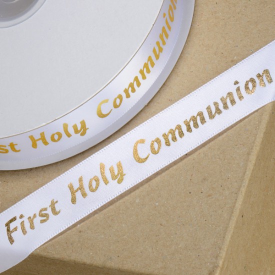Club Green Ribbon 20mm First Holy Communion Gold
