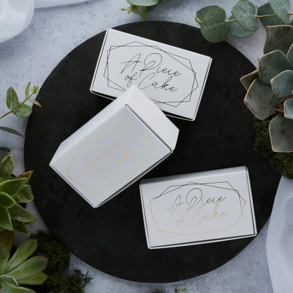 Club Green Cake Box Favour Portion White & Gold Pack 10 Club Green Cake Box Favour Portion White & Gold Pack 10
