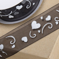 Organza Ribbon Silver Hearts on Black