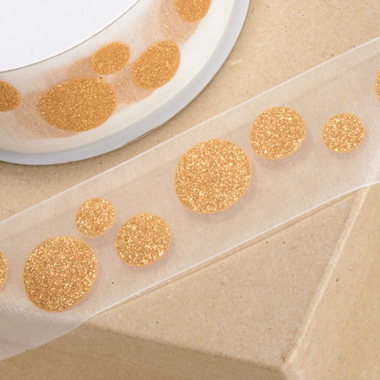 Bonzos Organza Ribbon Gold Spots on Ivory
