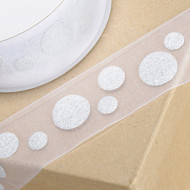 Organza Ribbon Silver Spots on White