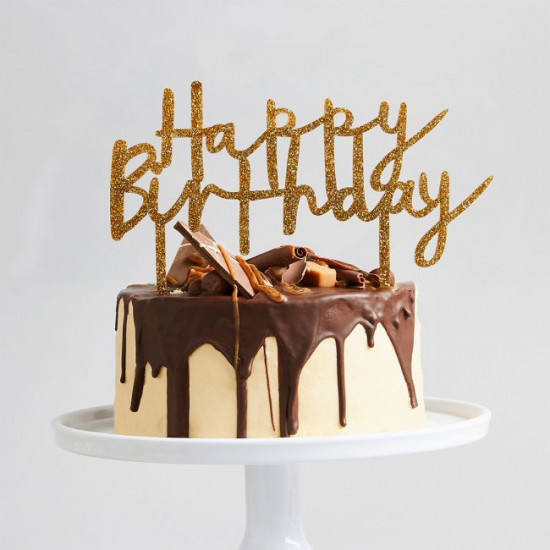 Happy Birthday Acrylic Cake Topper Gold Sparkle