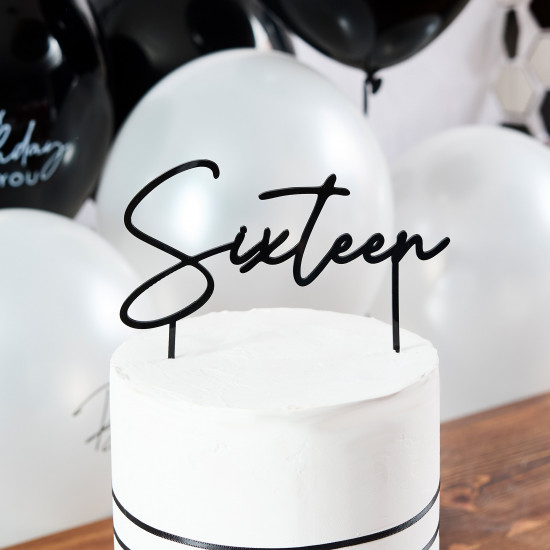 Sixteen Acrylic Cake Topper Black