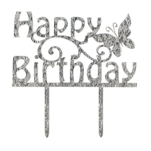 Cake Star Acrylic Happy Birthday Topper Butterfly Silver Cake Star Acrylic Happy Birthday Topper Butterfly Silver
