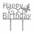Acrylic Happy Birthday Topper Butterfly Silver