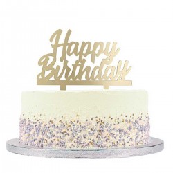 Happy Birthday Cake Topper Mirrored Gold