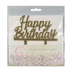 Happy Birthday Cake Topper Mirrored Gold