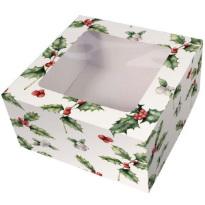 Vintage Holly Christmas Cake Window Box 10"x10"x5" Vintage Holly Christmas Cake Window Box 10"x10"x5"
