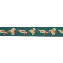 Ribbon 24mm Holly & Ivy/Green & Gold
