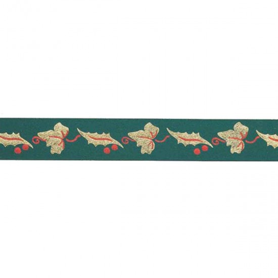 Culpitt Ribbon 24mm Holly & Ivy/Green & Gold