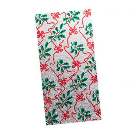 Doric Christmas Yule Log Card 8"x4" Silver Holly