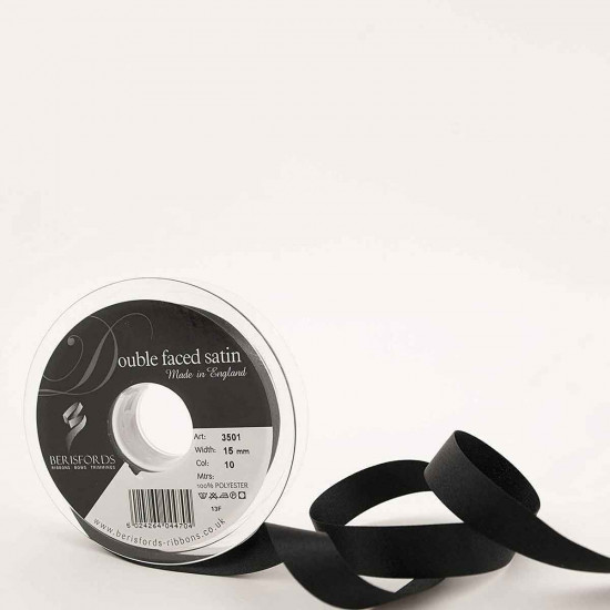 Berisfords Ribbon 15mm Black Double Satin 50m Spool