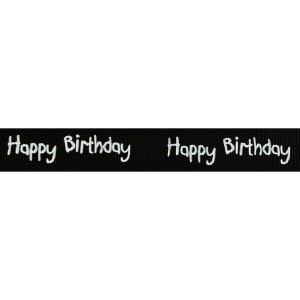 Ribbon 15mm Happy Birthday Black