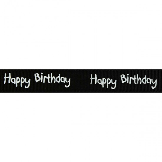 Jomil Ribbon 15mm Happy Birthday Black