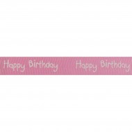Ribbon 15mm Happy Birthday Pink