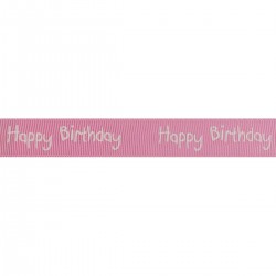 Ribbon 15mm Happy Birthday Pink