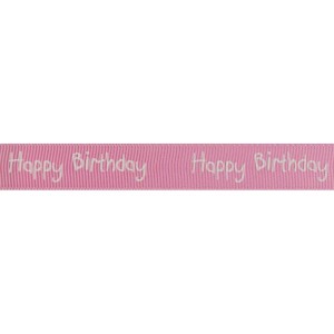 Ribbon 15mm Happy Birthday Pink