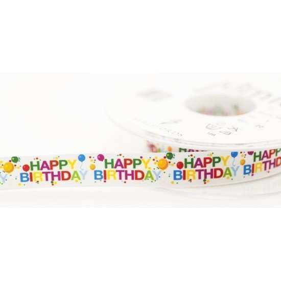 Berisfords Ribbon 15mm Happy Birthday Rainbow