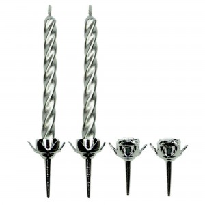 Candle & Holder Silver Twist x10