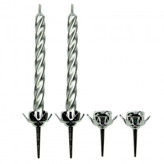 PME Candle & Holder Silver Twist x10