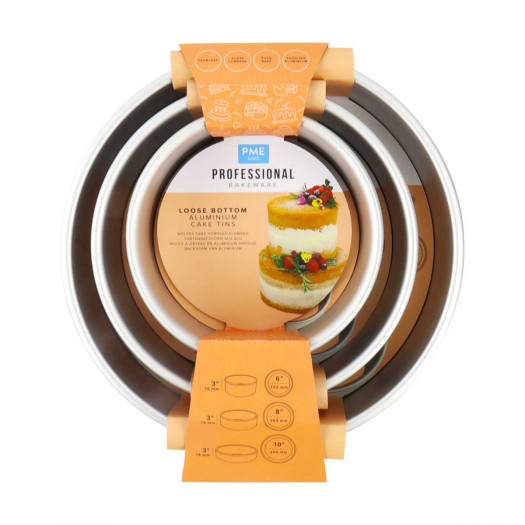 PME Cake Tin Loose Bottom Round Nesting Set 6/8/10" PME Cake Tin Loose Bottom Round Nesting Set 6/8/10"