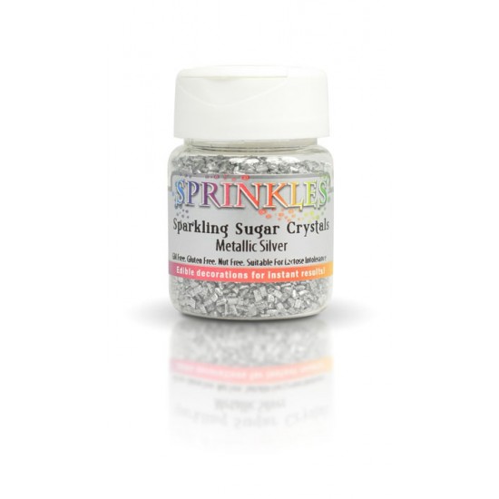 Rainbow Dust Sprinkles Sparkling Sugar Crystals Metallic Silver 50g