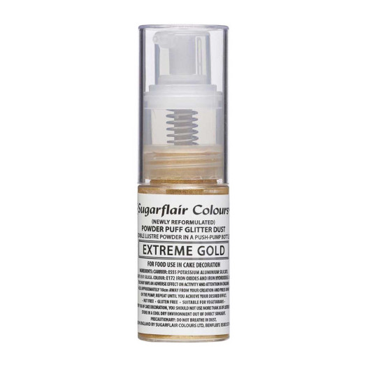 Sugarflair Colours Glitter Dust Pump Spray Extreme Gold 10g E171 FREE
