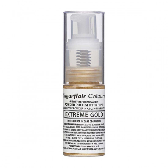 Sugarflair Colours Glitter Dust Pump Spray Extreme Gold 10g E171 FREE