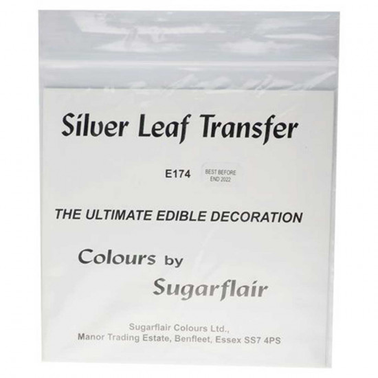 Sugarflair Colours Edible Silver Leaf Transfer Sheet 8cm x1
