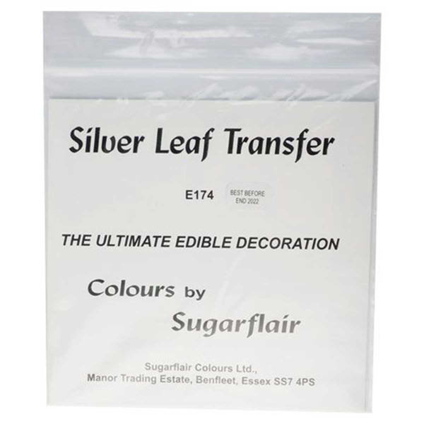 Sugarflair Colours Edible Silver Leaf Transfer Sheet 8cm x1 Sugarflair Colours Edible Silver Leaf Transfer Sheet 8cm x1